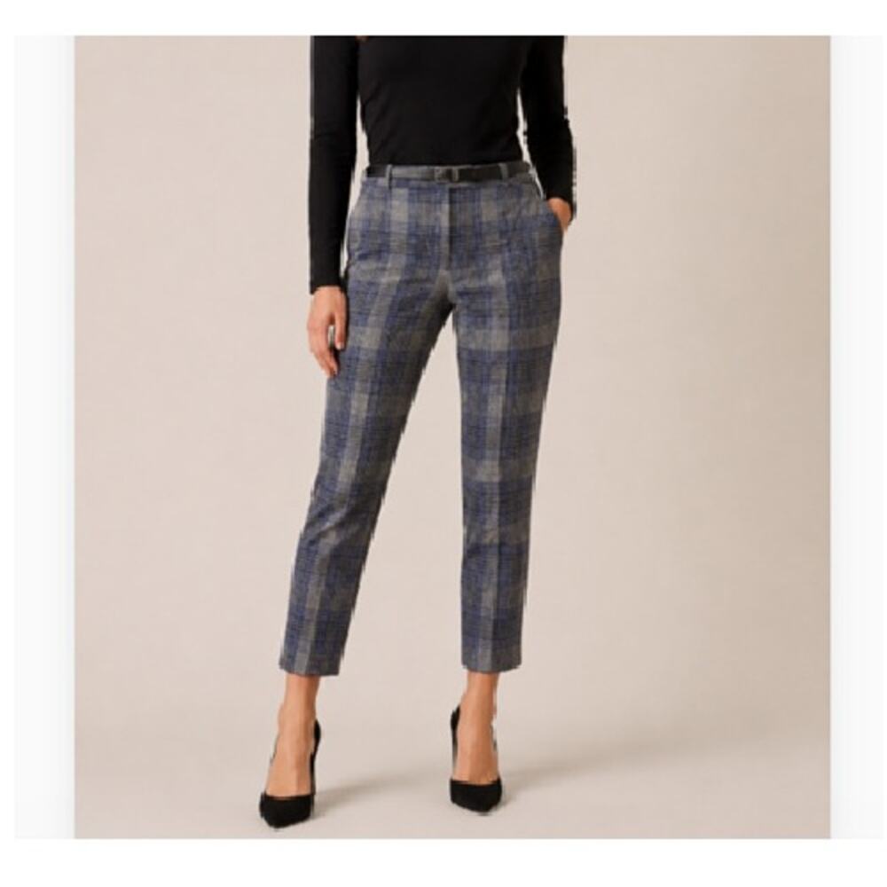 Reiss Josie Trousers Womens Size 8 Check Blue Gray Plaid Cropped Tailored Pants
